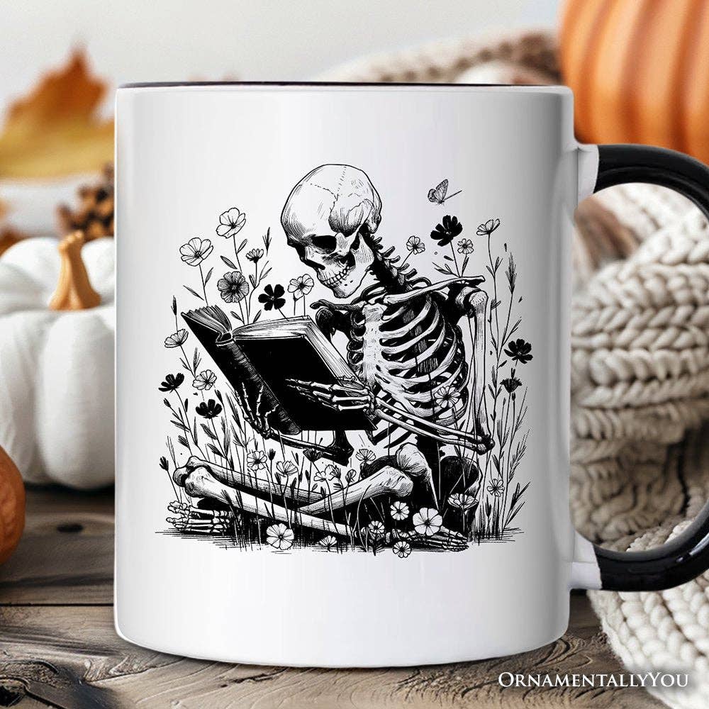 Gothic Reading Skeleton Mug