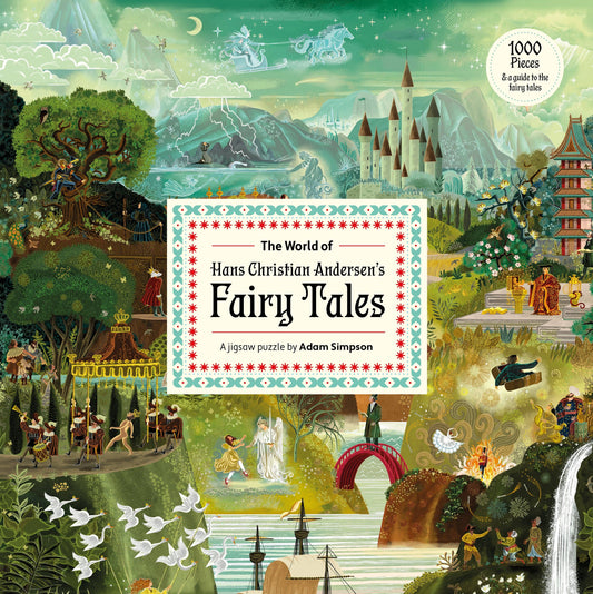 1000 piece jigsaw puzzle box for 'The World of Hans Christian Andersen's Fairy Tales' with colorful illustrations and puzzle details.