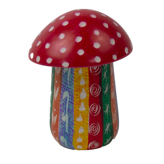 Colorful Soapstone Mushroom Container with Etchings