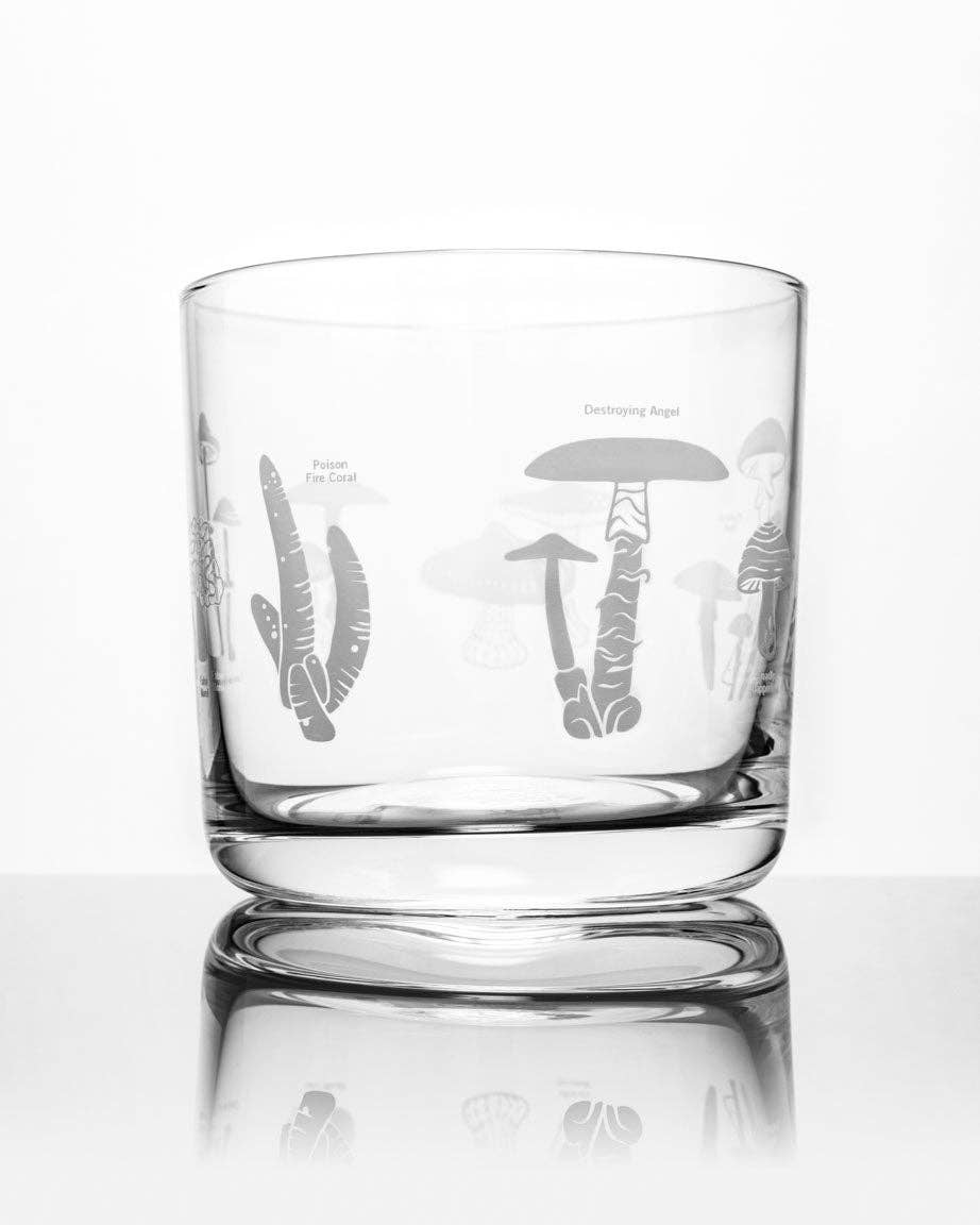 Poisonous Mushrooms Whiskey Glass: Gold Foil