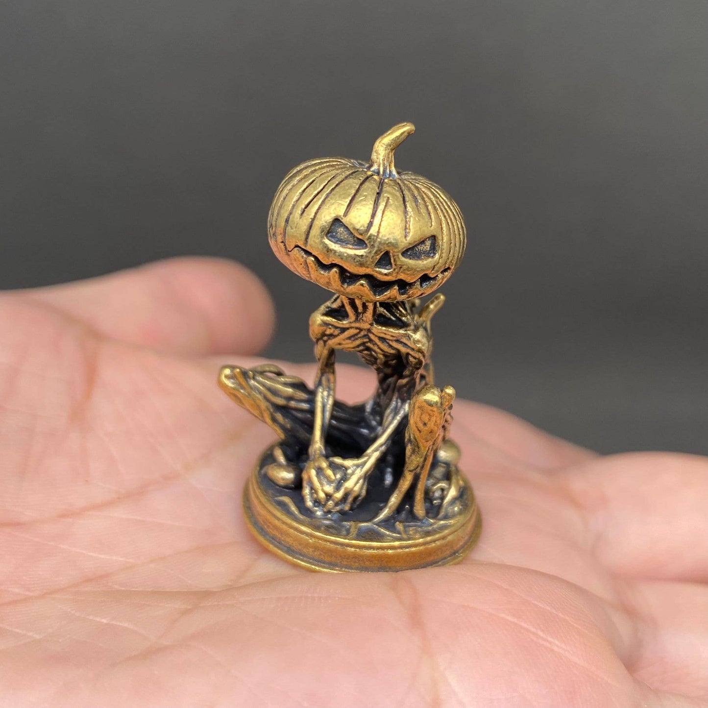 Brass Pumpkin Ghost Figurine