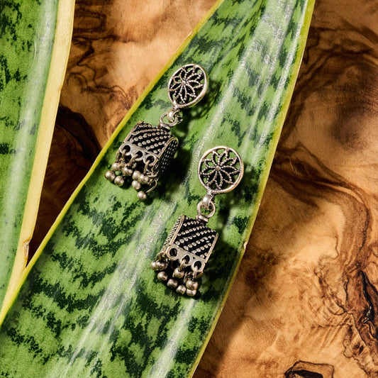Dohara Silvertone Jhumka Drop Earrings