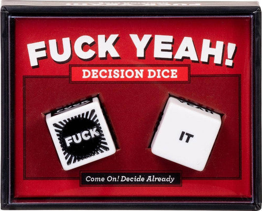 Decision dice set with 'F*ck Yeah!' text in a red box