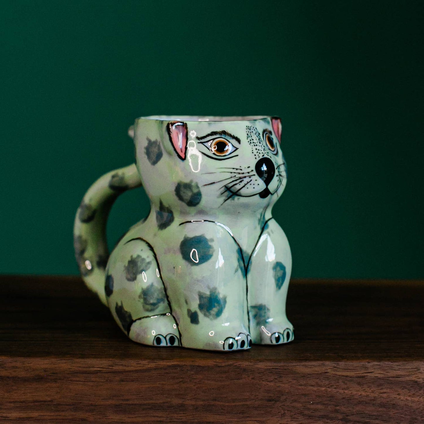 Hand-Painted Guatemalan Ceramic Cat Coffee Mug
