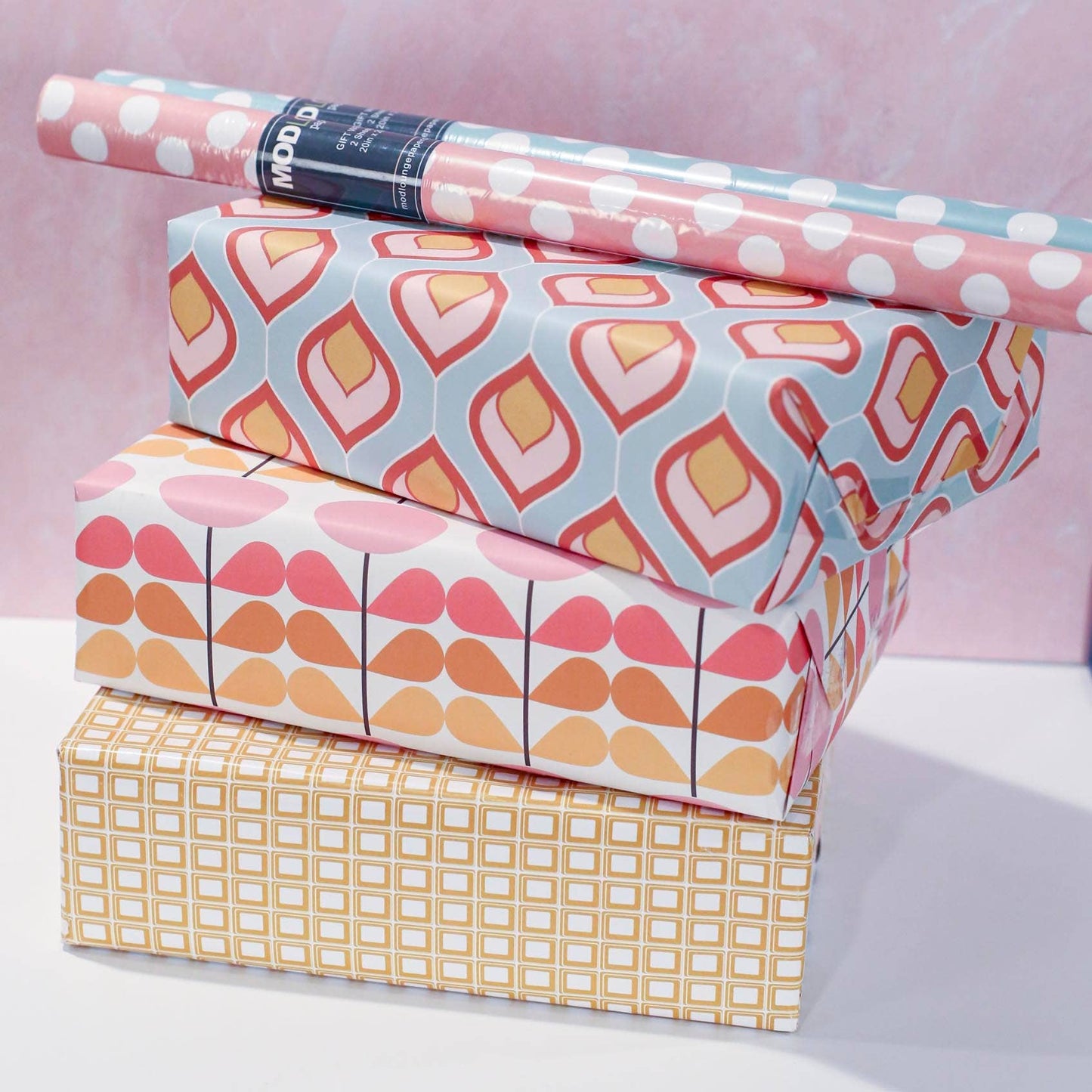 Mid Mod Floral Gift Wrap: Set 2 in cello tube