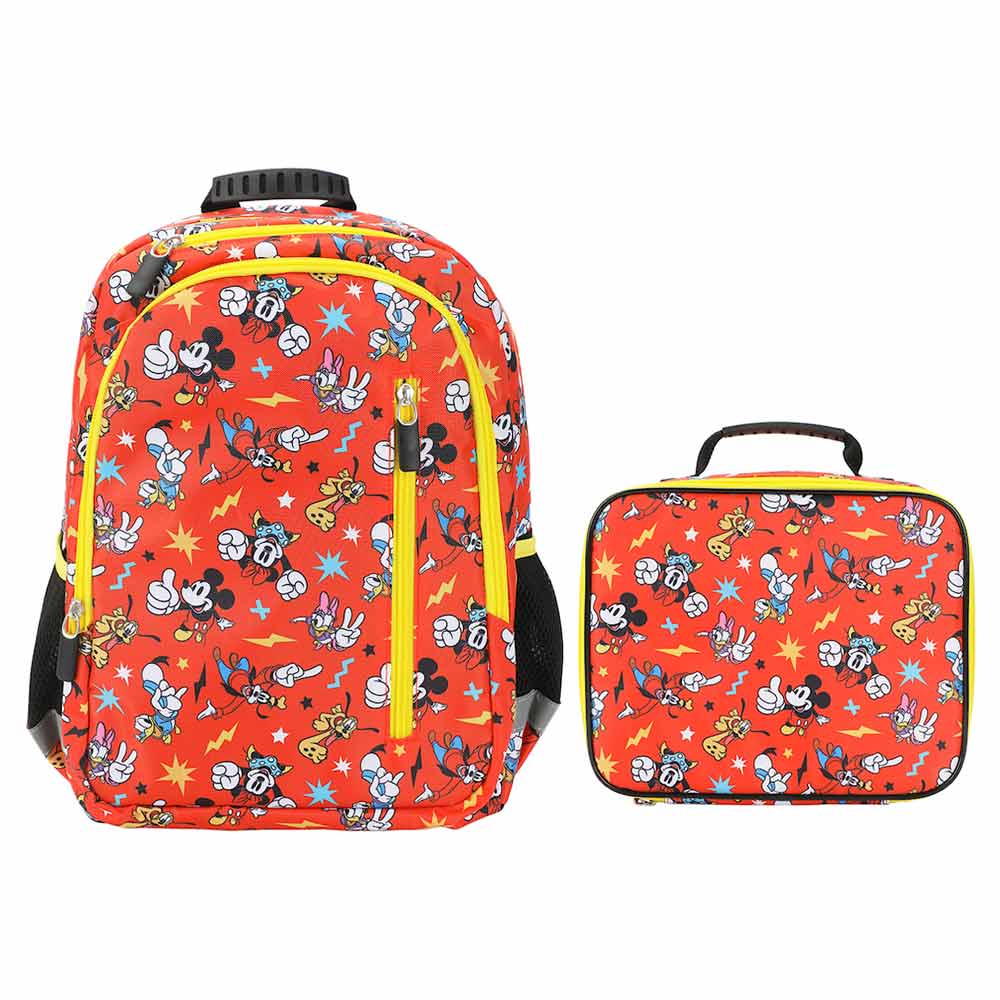 Disney Mickey Mouse Red AOP Print 14-inch Youth Backpack & Insulated Lunch Kit Set