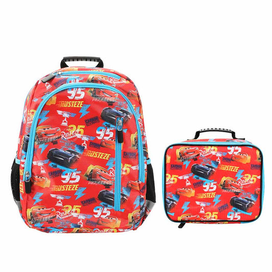 Disney Cars Red AOP Print 14-inch Youth Backpack & Insulated Lunch Kit Set