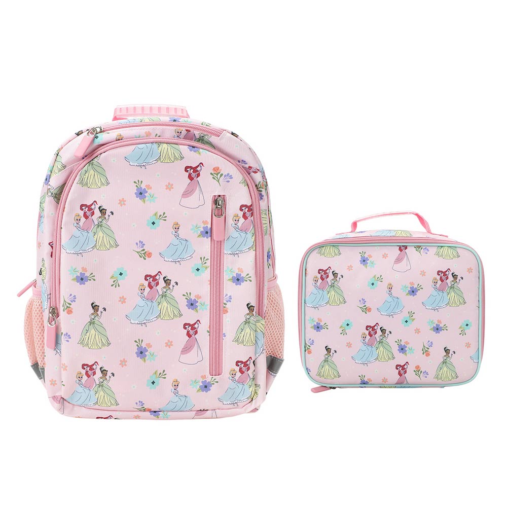 Disney Princess Pink Watercolor AOP 14-inch Youth Backpack & Insulated Lunch Kit Set