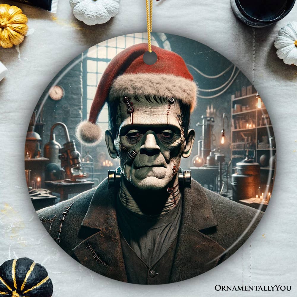 Frankenstein with Santa Hat Ornament