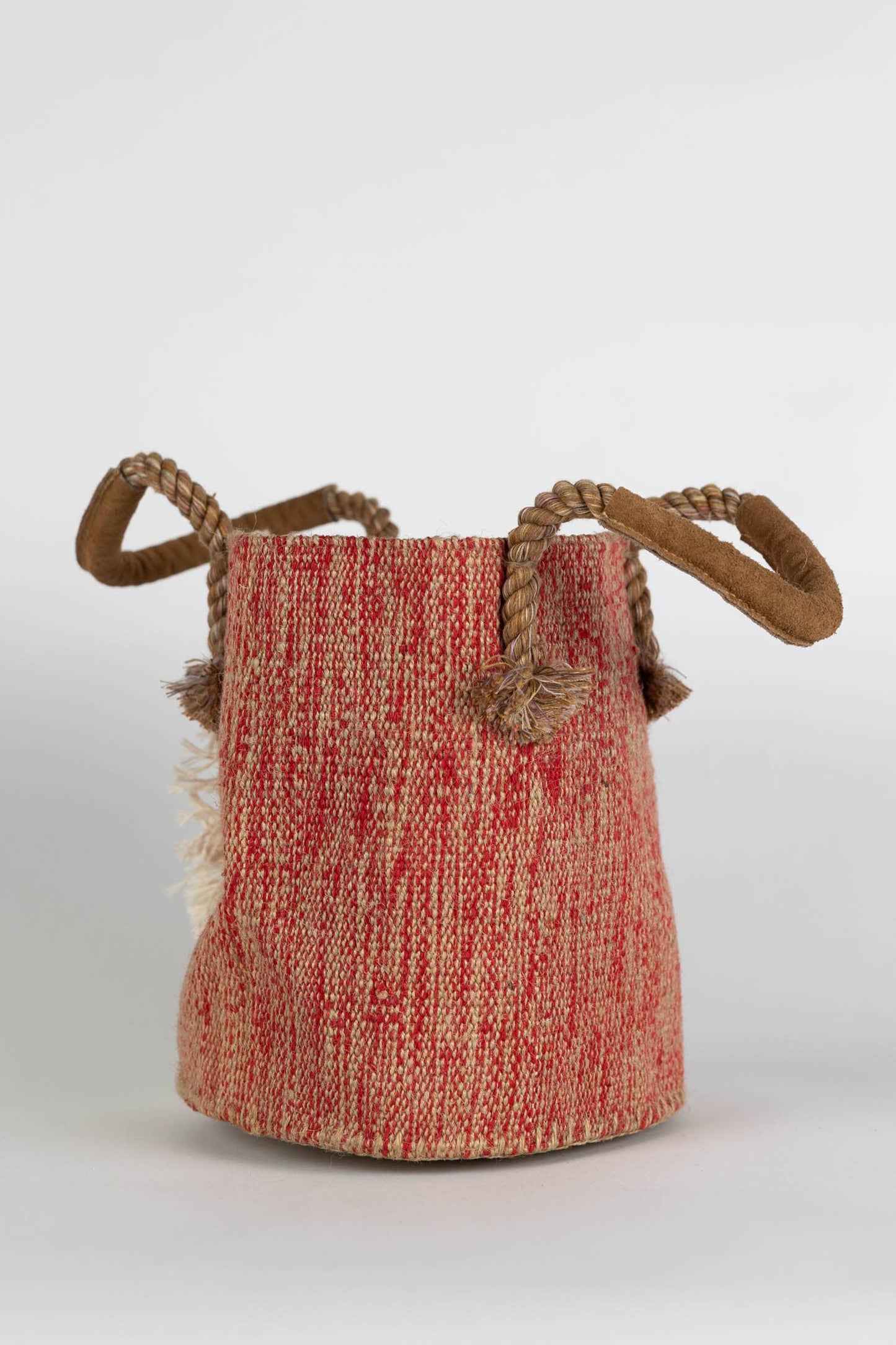 Jute & Cotton Bucket Bag - Red