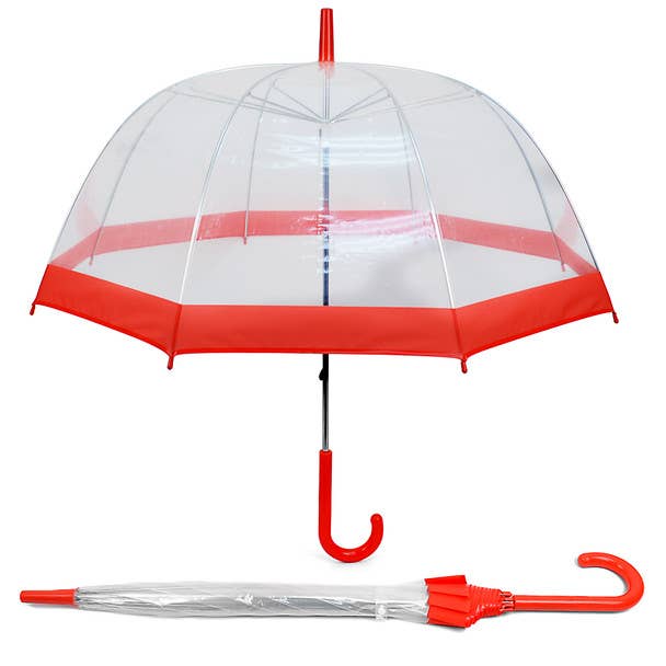 See-Thru-Bubble Wind-Resistant Premium Clear Umbrella - Red