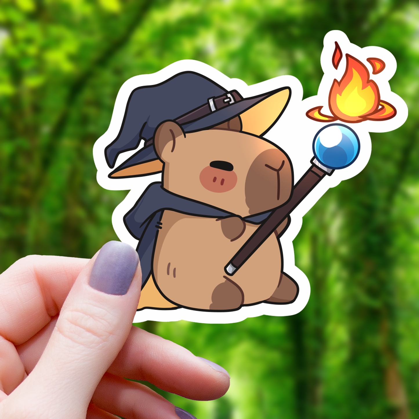Capybara Wizard Casting Fireball Sticker