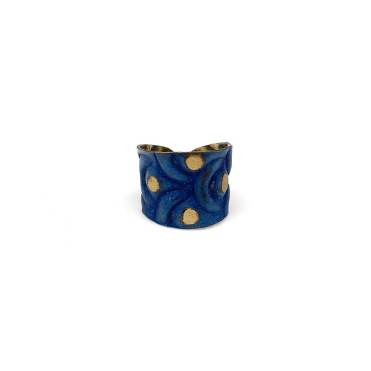 Cobalt Blue Waves Brass Patina Ring