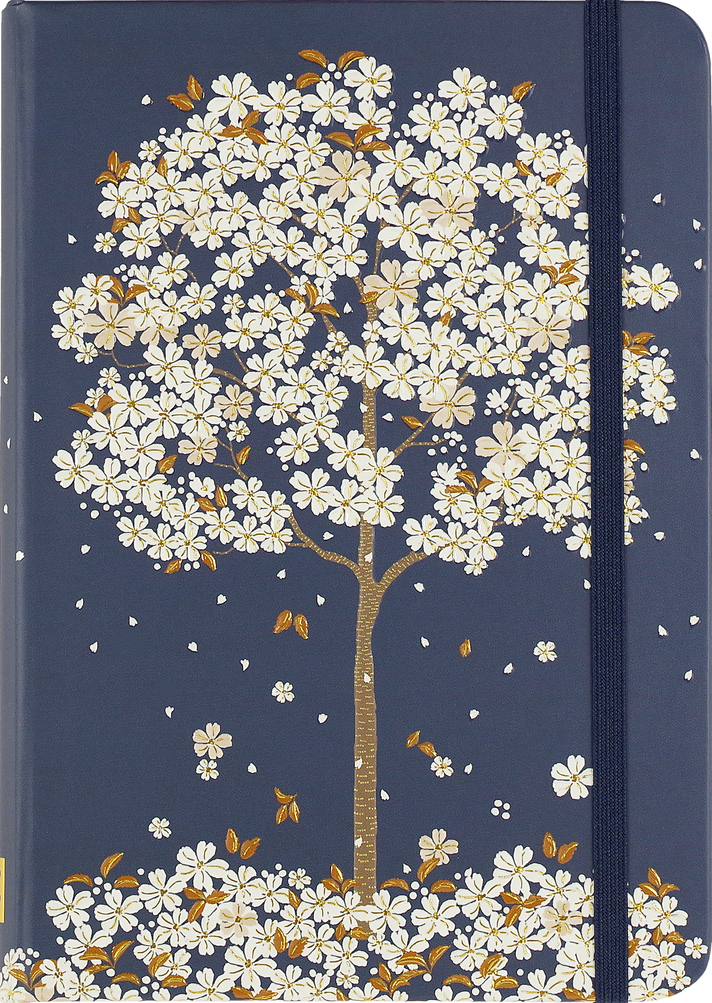 Notebook with a floral tree design on a blue background