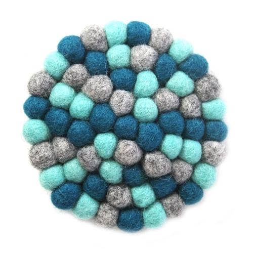Chakra Blue Felt Ball Trivet