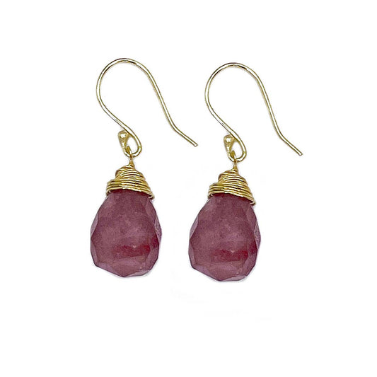 Strawberry Quartz Gold-Plated Teardrop Earrings