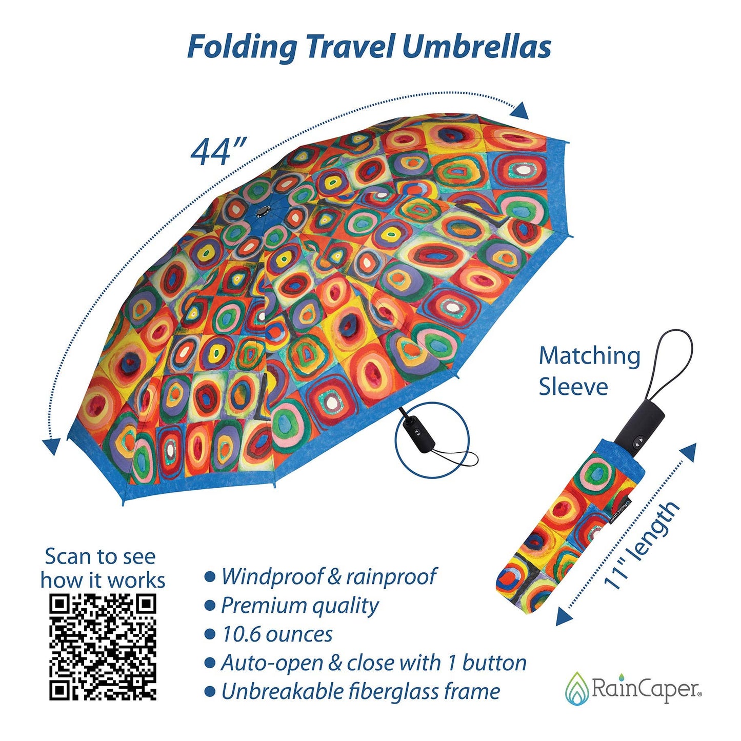 RainCaper Kandinsky "Circles" Folding Travel Umbrella