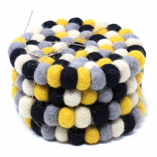 Mustard Felt Ball Coasters - Set of 4