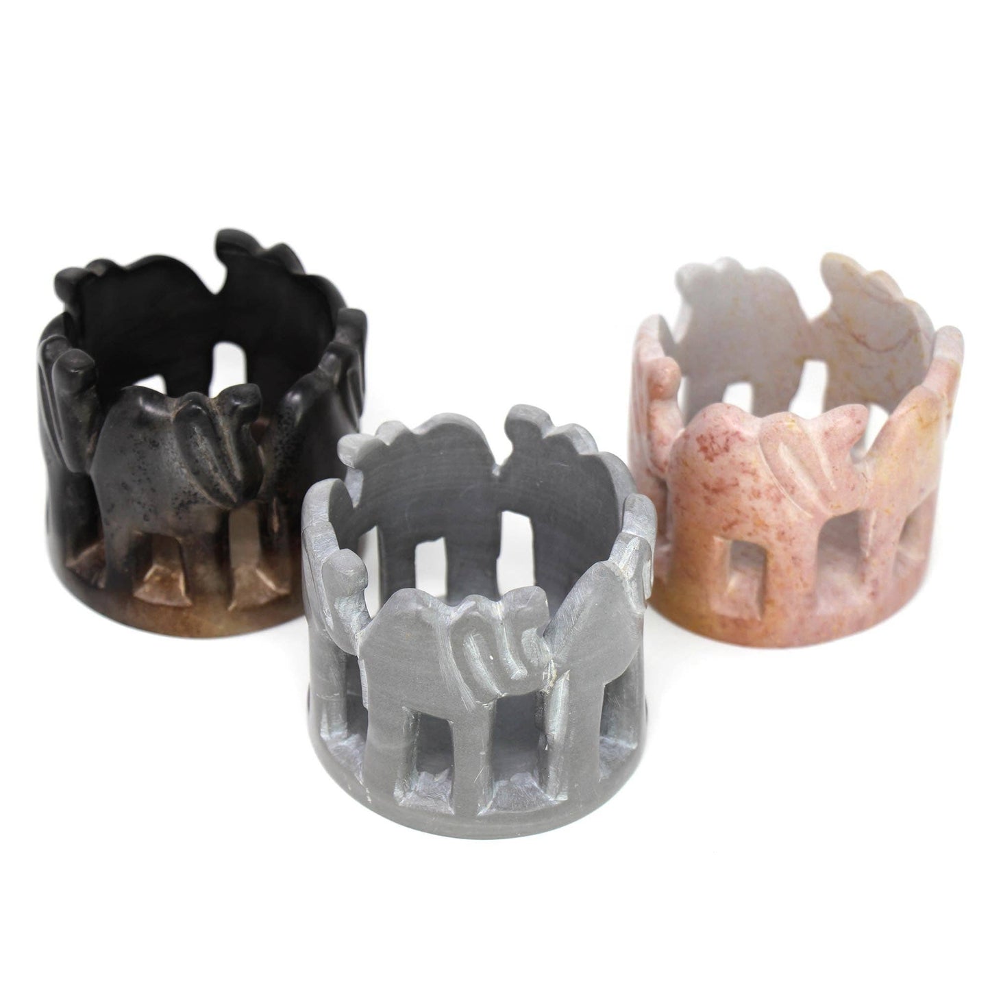 Gray Stone Circle of Elephants Soapstone Sculpture