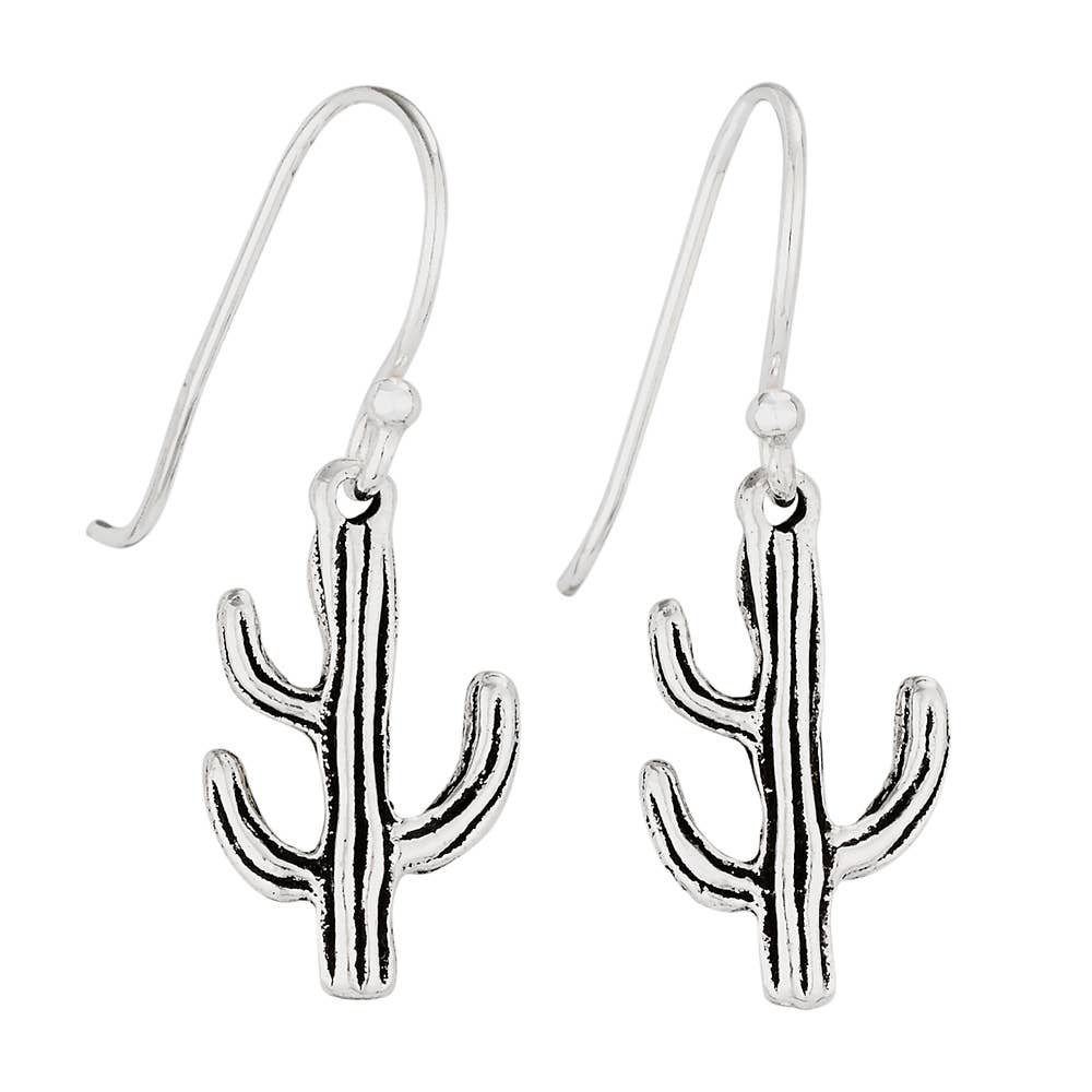 Sterling Silver cactus-shaped earrings on a white background