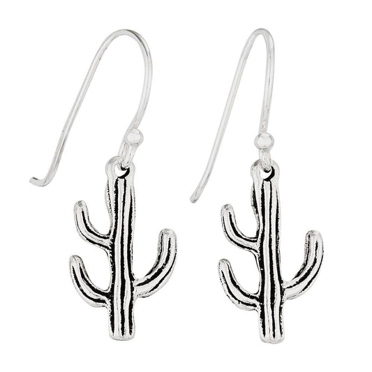 Sterling Silver cactus-shaped earrings on a white background