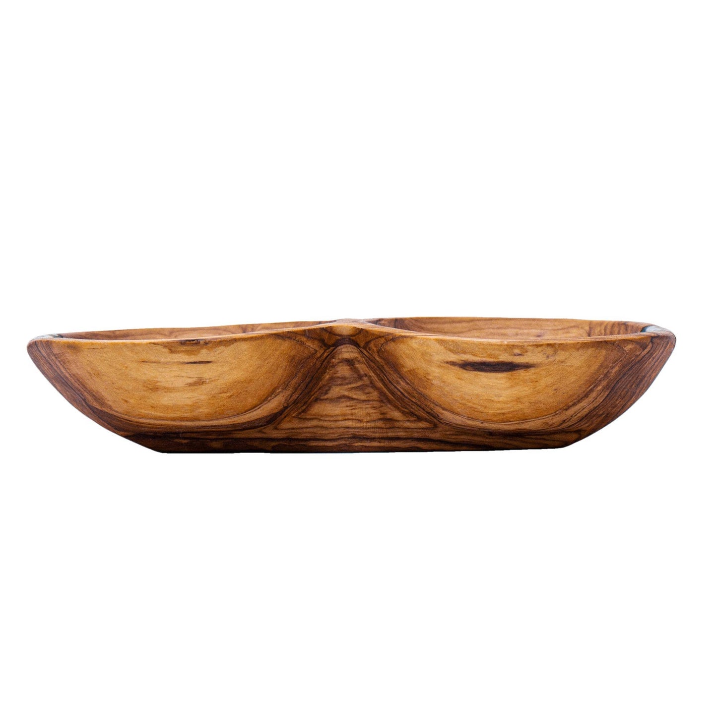 Rustic Double Olive Bowl with Bone Inlay