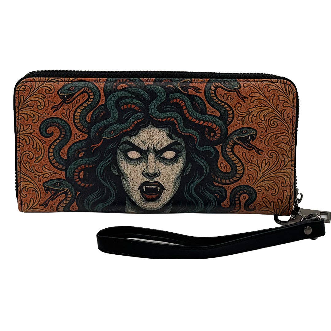 Wristlet Wallet with Medusa design on a white background