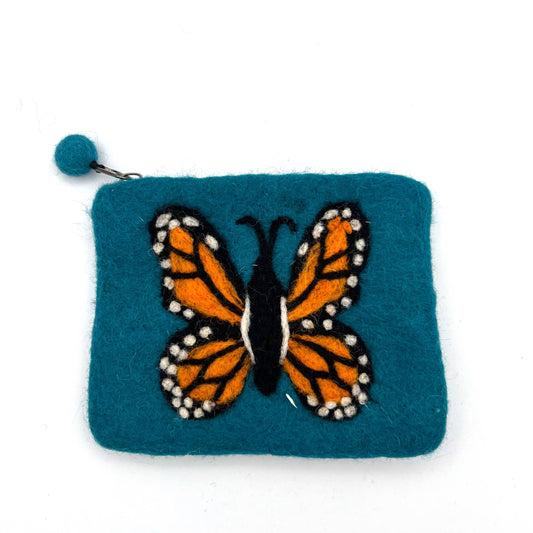 Monarch Butterfly Felt Coin Purse: Blue