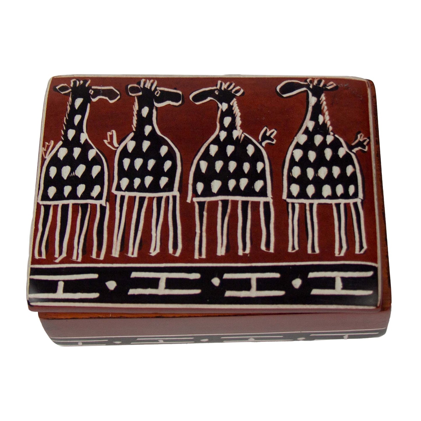 Soapstone Carved Box Brown Mudcloth Giraffes