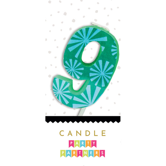 Number 9 Colorful Decal Candle