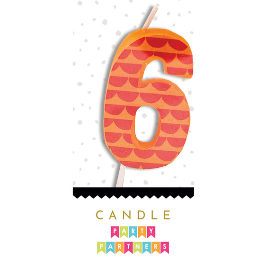 Number 6 Colorful Decal Candle