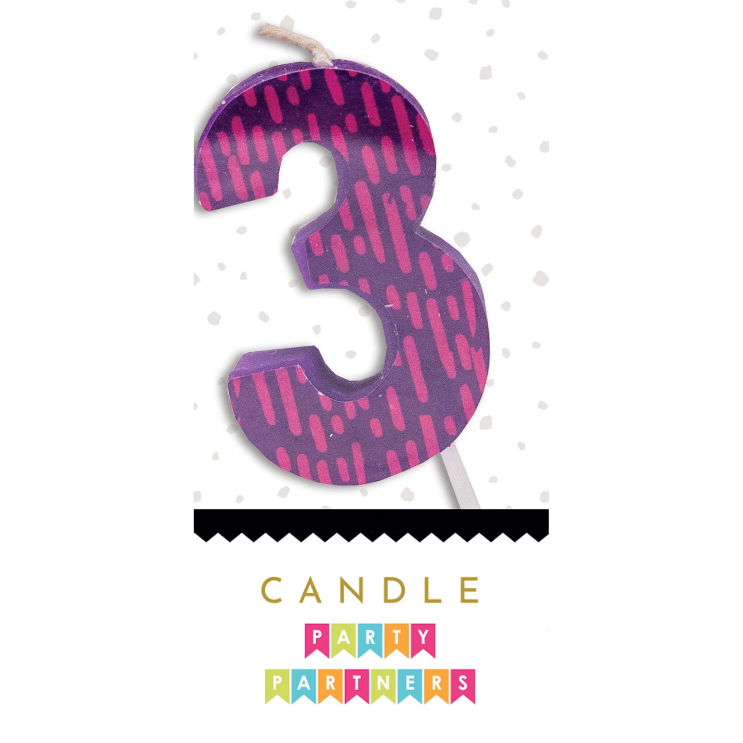 Number 3 Colorful Decal Candle