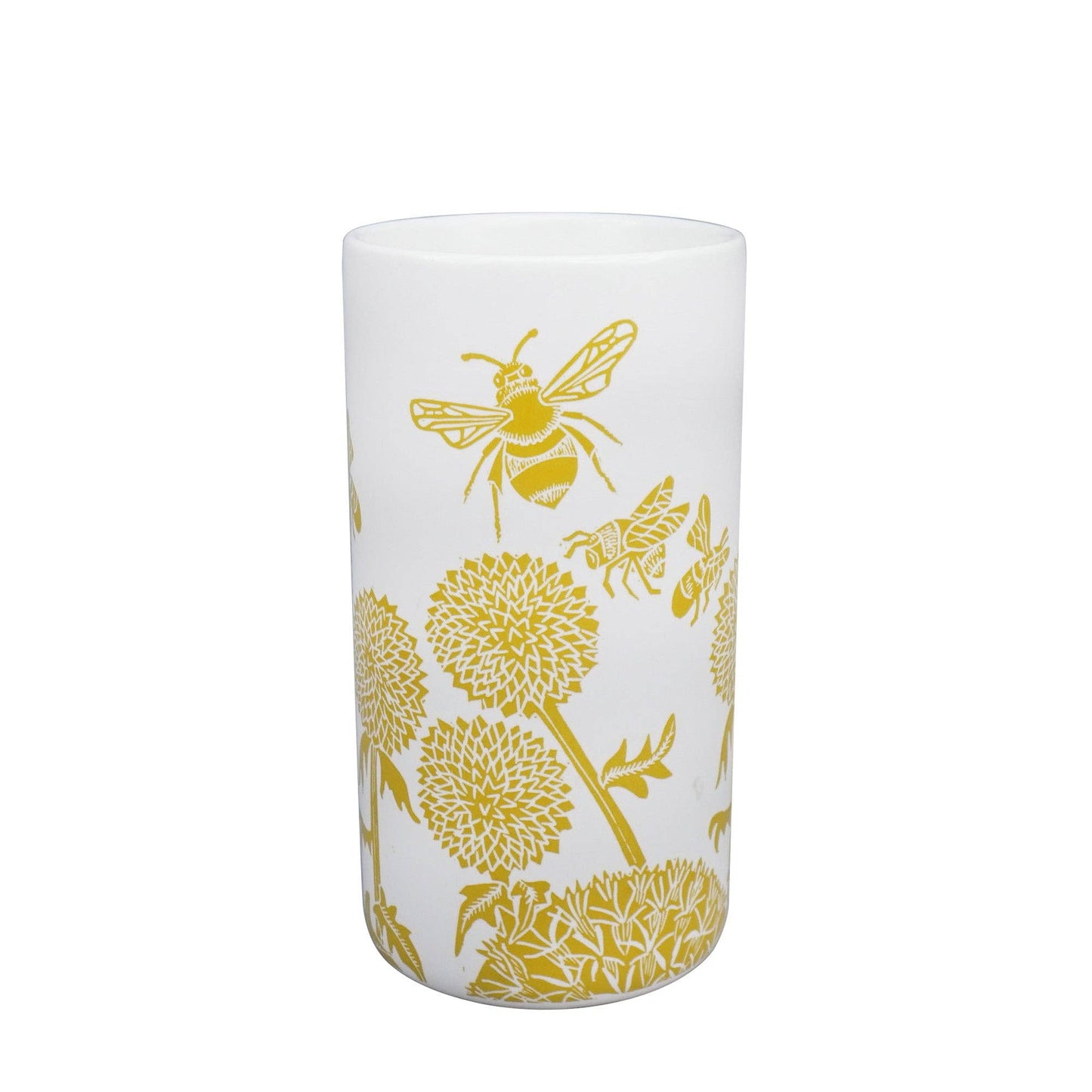 Ceramic Vase Bee Dandelion Mustard Yellow