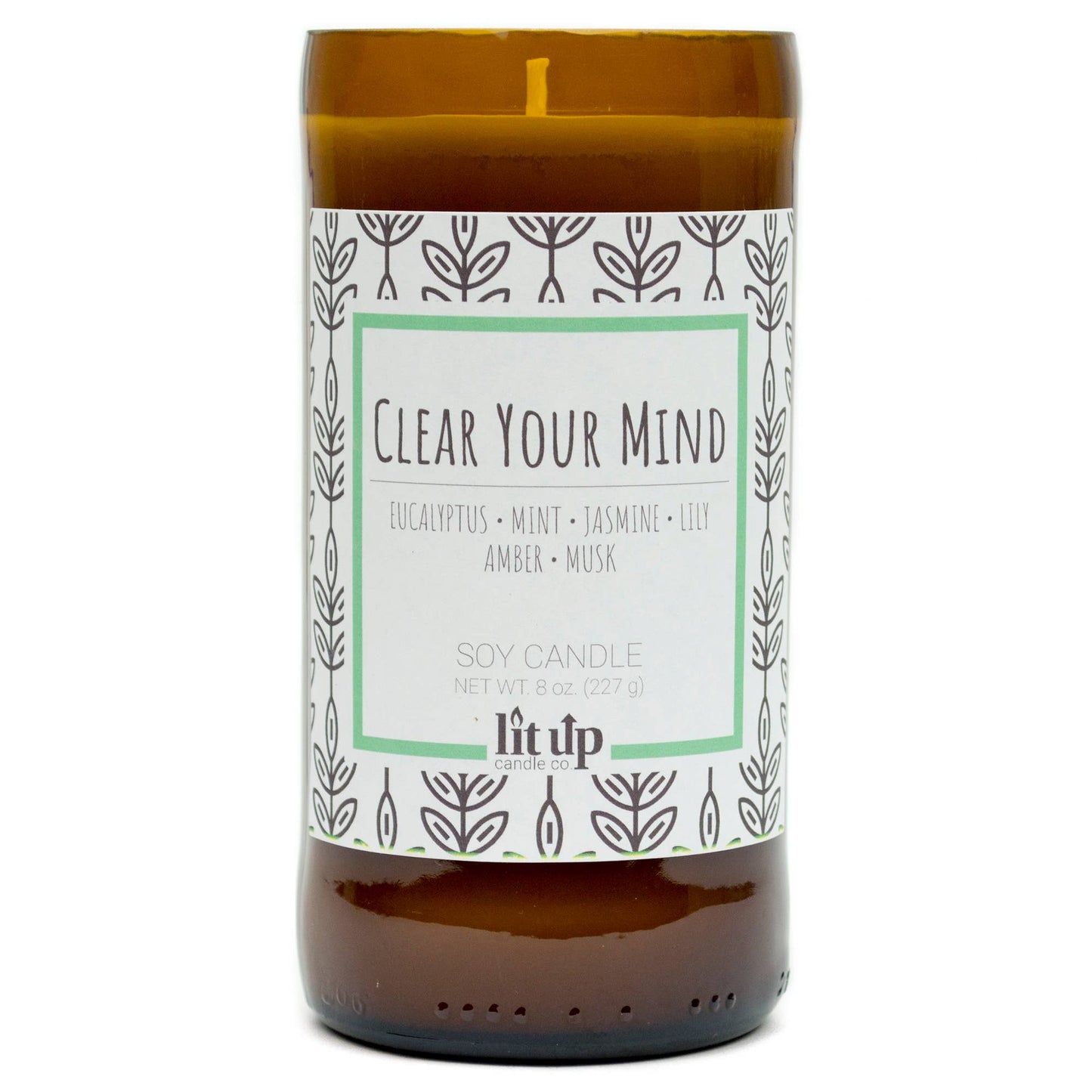 Clear Your Mind scented 8 oz. soy candles in beer bottles