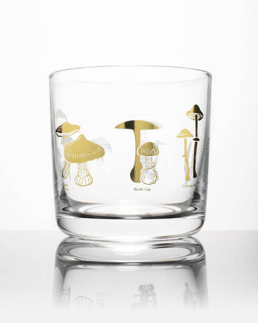 Poisonous Mushrooms Whiskey Glass: Gold Foil