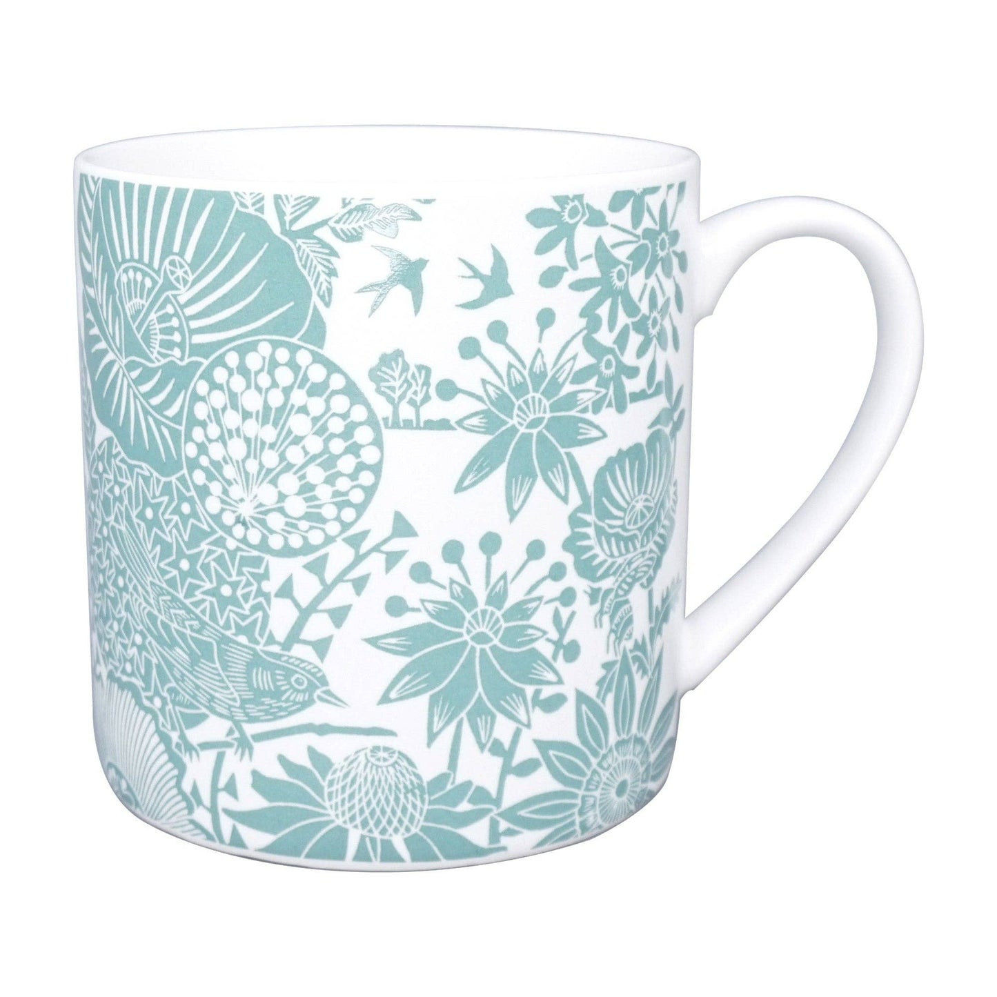 Ceramic Mug Floral Botanical Pattern Bird