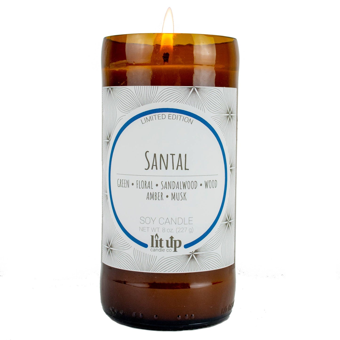 Santal scented 8 oz. soy candles in beer bottles