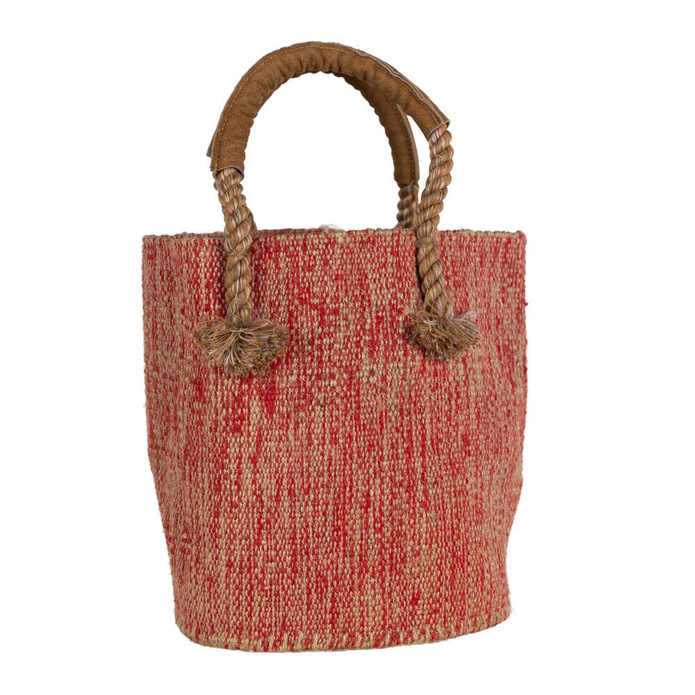 Jute & Cotton Bucket Bag - Red
