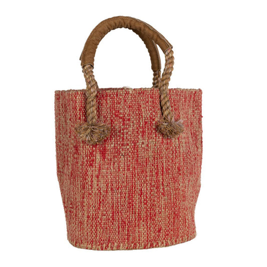 Jute & Cotton Bucket Bag - Red